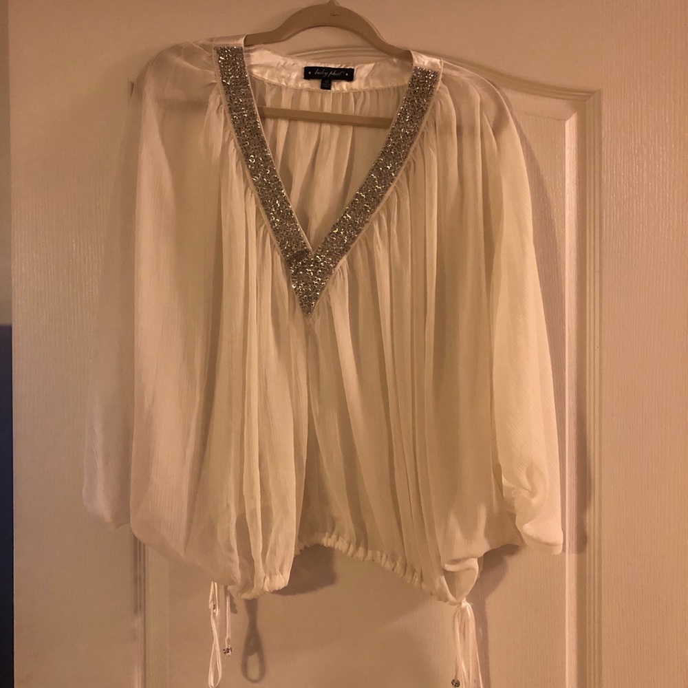 Sheer White Blouse w/Sequins